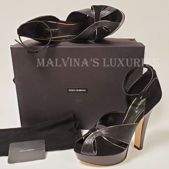 DOLCE & GABBANA SHOES BLACK SUEDE LEATHER PLATFORM SANDALS sz IT 40 US 10 - Picture 2 of 12